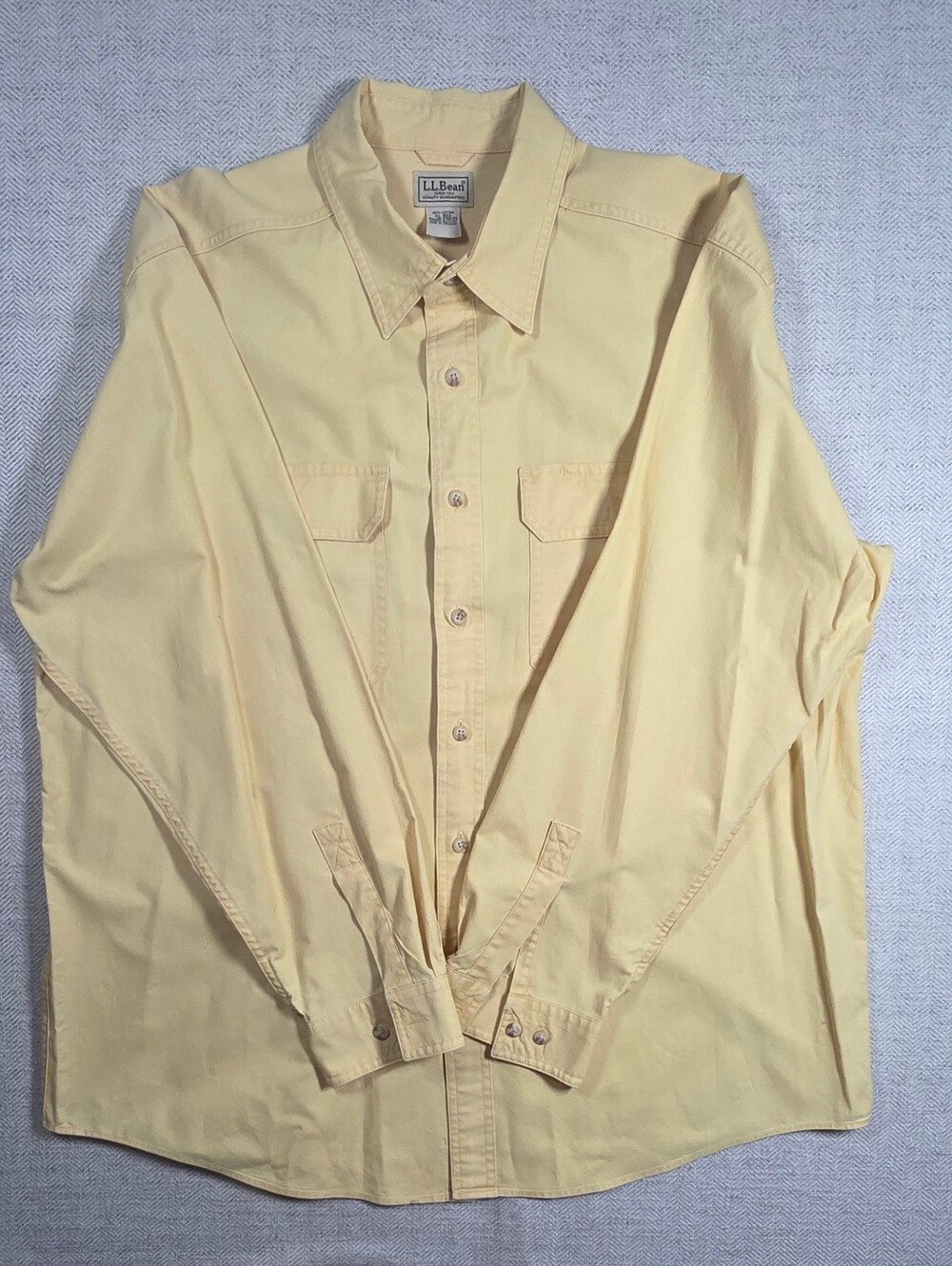 L.L. Bean Men's XL Regular Yellow Cotton Twill Long Sleeve Utility Work Shirt
